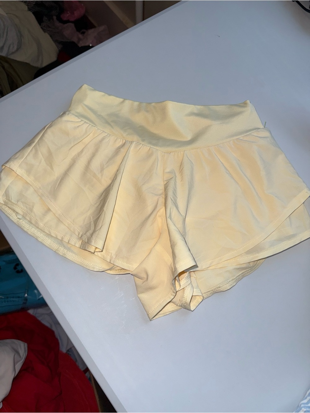 Kids Light Yellow Athletic Skort Shorts - Stretch Waistband